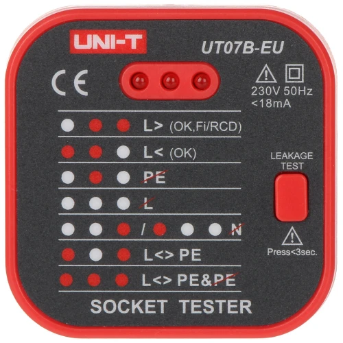 Tester for nettverksuttak med RCD-kontrollfunksjon UT-07B-EU UNI-T