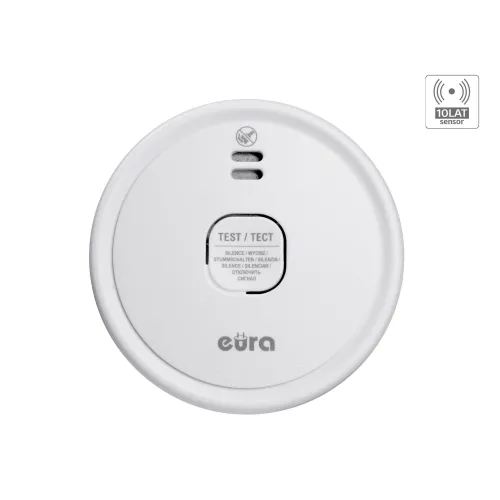 Czujnik dymu EURA SD-08A2 - bateryjny 9V DC, czujnik fotooptyczny, żywotność sensora 10 lat, 5 lat gwarancji