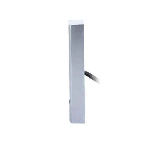 Zdjęcie przedstawia boczny widok czytnika odcisków palca w srebrnym kolorze z wystającym kablem. Urządzenie ma prostokątny kształt i minimalistyczny design.