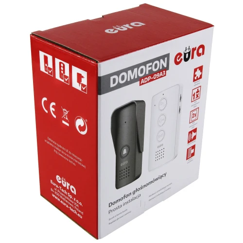 Dørtelefon EURA ADP-09A3 - svart, høyttalertelefon, støtter 2 innganger
