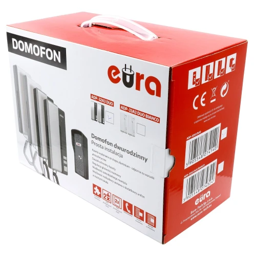Dørtelefon EURA ADP-32A3 "DUO" 2-familie grafitt-sølv liten utendørs kassett, INTERCOM