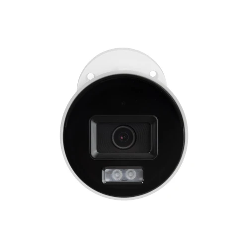 Kamera tubowa BCS-V-TIP24FSR z widocznym obiektywem i diodami LED na czarnym tle, zamontowana na białej podstawie. Widok z przodu ukazuje okrągły kształt urządzenia.