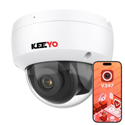 Kuppelkamera vandalbestandig IP KEEYO LV-V-IP8M30DF-IK 8Mpx, IR 30m, IK10, intelligente funksjoner
