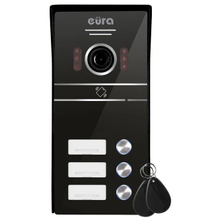 Ytre kassett for EURA VDA-63C5 videointercom - trefamilie, svart, 1080p kamera, RFID-leser
