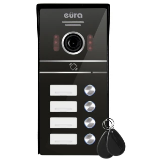 Ytre kassett for EURA VDA-64C5 videointercom - firefamilie, svart, 1080p kamera