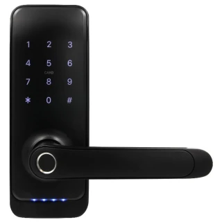 Dørhåndtak med adgangskontroller EURA ELH-01H4 - svart, krypterer, Mifare 13,56 MHz leser, biometrisk leser, IP65, App TTLock/ TTHotel