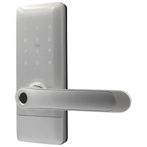 Dørhåndtak med adgangskontroller EURA ELH-02H4 - sølv, krypterer, Mifare 13,56 MHz leser, biometrisk leser, IP65, App TTLock / TTHotel