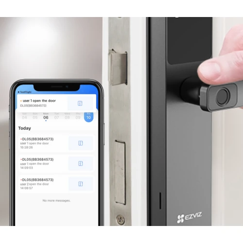 Klamka z kontrolerem dostępu EZVIZ DL05, czytnik linii papilarnych, Alarm antysabotażowy