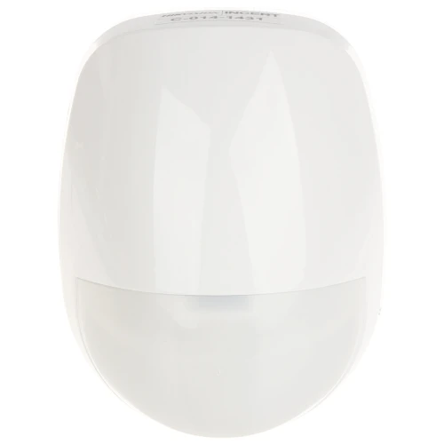 Biała, zaokrąglona kurtynowa czujka PIR DS-PDC15-EG2 marki Hikvision z gładką powierzchnią i widocznym sensorem na dole. Produkt przeznaczony jest do wykrywania ruchu w systemach zabezpieczeń.