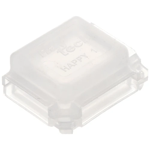 Przezroczysta puszka połączeniowa Gelbox Happy 1 marki Raytech, zapewniająca ochronę IP68. Produkt ma kompaktowy, kwadratowy kształt z widocznym logo na górnej powierzchni.