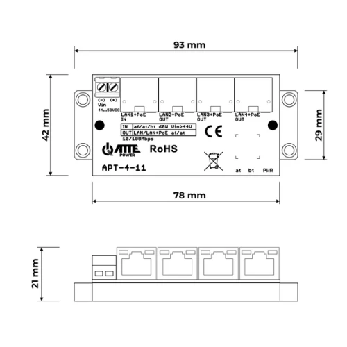 Switch PoE 4 portowy ATTE 10/100Mbps extender APT-4-11
