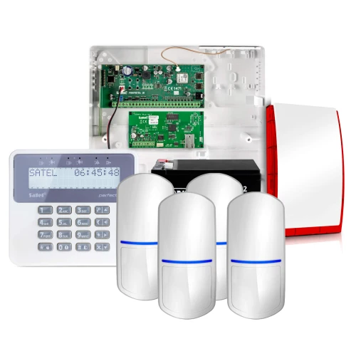 Satel Perfecta 16 alarmsystem, 4x Detektor, LCD, Varsler SP-4001 R, tilbehør