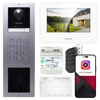 2-tråds videointerkom Hikvision 1x monitor DS-KH6320Y-WTE2 hvit, innfelt panel, tastatur, kortleser