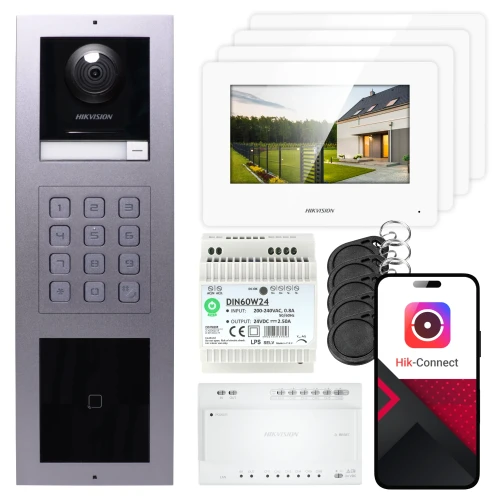 2-tråds videointercom Hikvision 4x monitor DS-KH6320Y-WTE2 hvit, innfelt panel, tastatur, leser