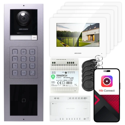 2-tråds videointerkom Hikvision 5x monitor DS-KH6320Y-WTE2 hvit, overflatemontert panel, tastatur, kortleser