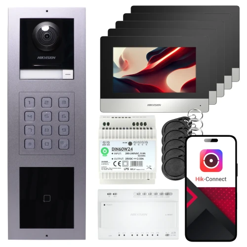 2-tråds videointerkom Hikvision 5x monitor DS-KH6320Y-WTE2 svart, overflatemontert panel, tastatur, leser