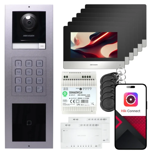 2-tråds videointercom Hikvision 6x monitor DS-KH6320Y-WTE2 svart, overflatemontert panel, tastatur, kortleser