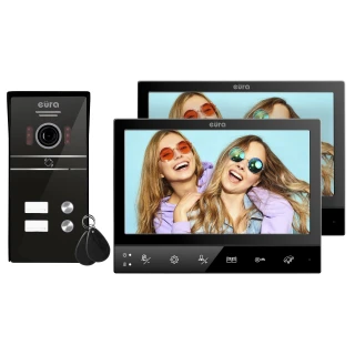 'Videodørtelefon EURA VDP-80C5 - for to familier, svart, 2x LCD 7'', FHD, støtter 2 innganger, 1080p kamera, RFID-leser, overflate montering'