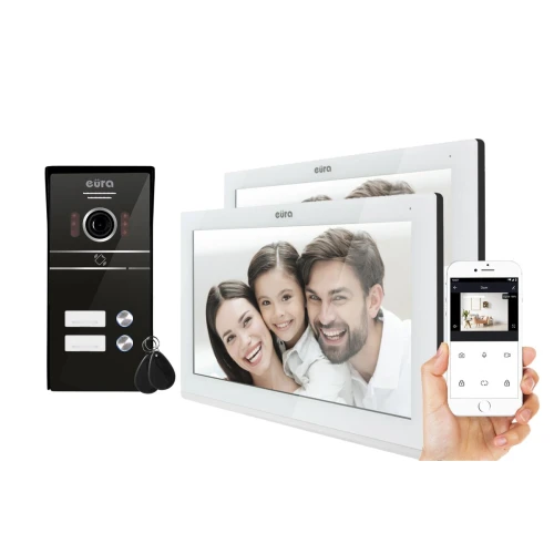 'Videodørtelefon EURA VDP-82C5 - dobbelt familie hvit 2x LCD 7'' FHD, støtte for 2 kamera innganger 1080p RFID leser overflate'