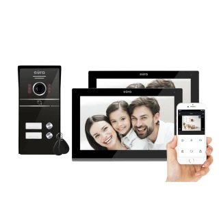 'Videodørtelefon EURA VDP-82C5 - dobbelt familie svart 2x LCD 7'' FHD støtte for 2 innganger kamera 1080p RFID leser overflate montert'