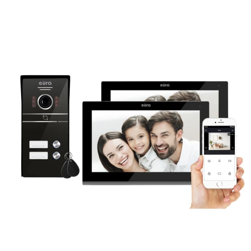 'Videodørtelefon EURA VDP-82C5 - dobbelt familie svart 2x LCD 7'' FHD støtte for 2 innganger kamera 1080p RFID leser overflate montert'
