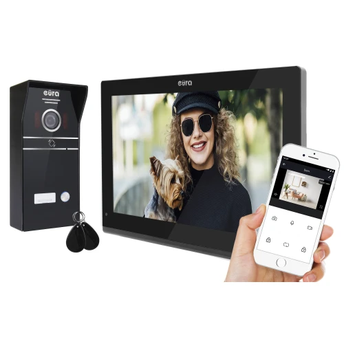 'Videodørtelefon EURA VDP-98C5 - svart, berøringsskjerm, LCD 10'', AHD, WiFi, bildehukommelse, SD 128GB'