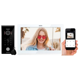 'Videodørtelefon EURA VDP-99C5 - hvit, berøringsskjerm LCD 10'', AHD, WiFi, bildehukommelse, 1080p kamera, RFID, kryptering, overflate montert'