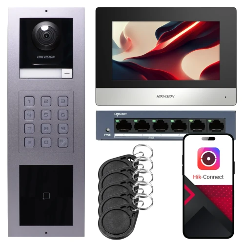IP-videoporttelefon Hikvision 1x monitor DS-KH6320-WTE1, overflatemontert, panel, tastatur, leser