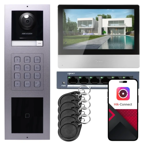 IP-videoporttelefon Hikvision 1x monitor DS-KH8350-WTE1, innfelt, panel, tastatur, leser