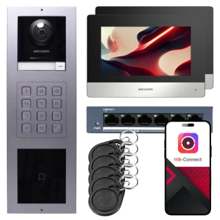 IP-videoporttelefon Hikvision 2x monitor DS-KH6320-WTE1, overflatemontert, panel, tastatur, leser