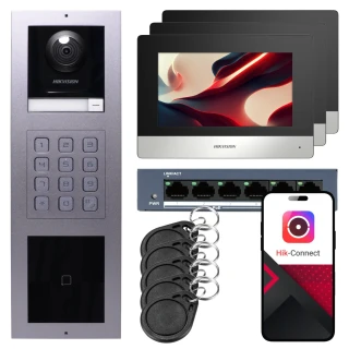 IP-videoporttelefon Hikvision 3x monitor DS-KH6320-WTE1, innfelt, panel, tastatur, leser