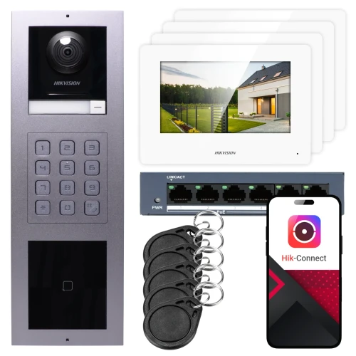 IP-videoporttelefon Hikvision 4x monitor DS-KH6320-WTE1, overflatemontert, panel, tastatur, leser