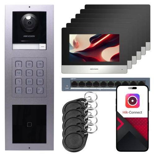 IP-videoporttelefon Hikvision 6x monitor DS-KH6320-WTE1, innfelt, panel, tastatur, leser