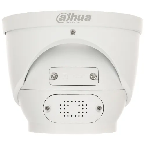 Biała kamera monitoringu marki Dahua z widocznymi elementami montażowymi i otworami wentylacyjnymi. Kamera ma nowoczesny, kompaktowy design i jest przeznaczona do montażu sufitowego.
