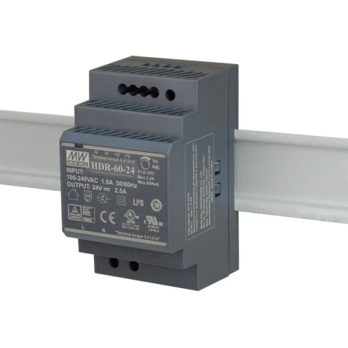 Effektbryter for DIN-skinne 24VDC/2,5A HDR-60-24