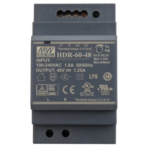 DIN-skinne strømforsyning 48V HDR-60-48 MEAN WELL