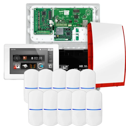 SATEL INTEGRA 32 alarmsystem, 10x PET-detektor, sirene, hvit betjeningspanel INT-TSI-W, LTE-kommunikasjon