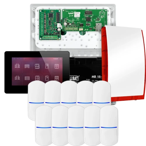 SATEL INTEGRA 32 alarmsystemsett, 10x detektor, sirene, svart betjeningspanel INT-TSH2-B