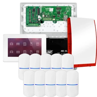 SATEL INTEGRA 32 alarmsystemsett, 10x detektor, sirene, hvit betjeningspanel INT-TSH2-W