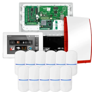 SATEL INTEGRA 32 alarmsystemsett, 11x detektor, sirene, hvit betjeningspanel INT-TSI-W, LTE-kommunikasjon