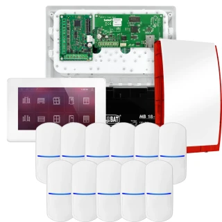 SATEL INTEGRA 32 alarmsystemsett, 11x detektor, sirene, hvit betjeningspanel INT-TSH2-W