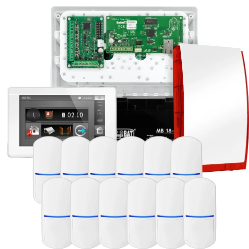 SATEL INTEGRA 32 alarmsystem, 12x detektor, sirene, hvit betjeningspanel INT-TSI-W