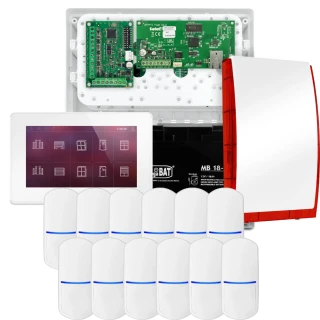 SATEL INTEGRA 32 alarmsystem, 12x detektor, sirene, hvit betjeningspanel INT-TSH2-W