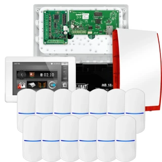 SATEL INTEGRA 32 alarmsystem, 13x detektor, sirene, hvit betjeningspanel INT-TSI-W