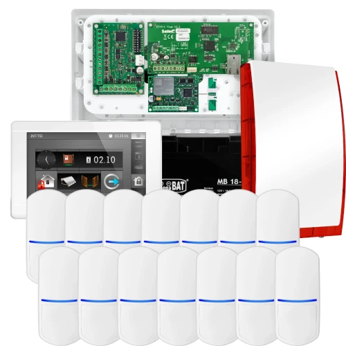SATEL INTEGRA 32 alarmsystem, 14x detektor, sirene, hvit betjeningspanel INT-TSI-W, LTE-kommunikasjon