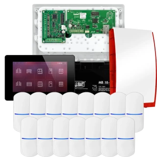 SATEL INTEGRA 32 alarmsystemsett, 15x PET detektor, sirene, svart betjeningspanel INT-TSH2-B