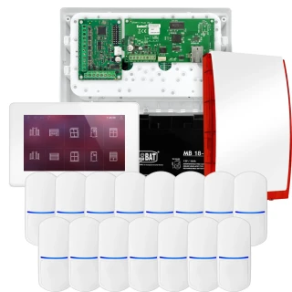 SATEL INTEGRA 32 alarmsystemsett, 15x detektor, sirene, hvit betjeningspanel INT-TSH2-W