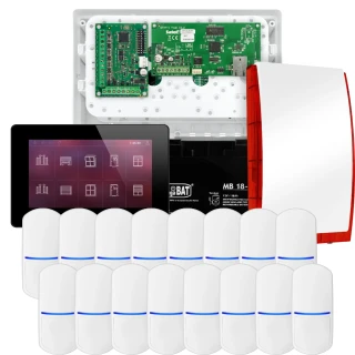 SATEL INTEGRA 32 alarmsystemsett, 16x detektor, sirene, svart betjeningspanel INT-TSH2-B