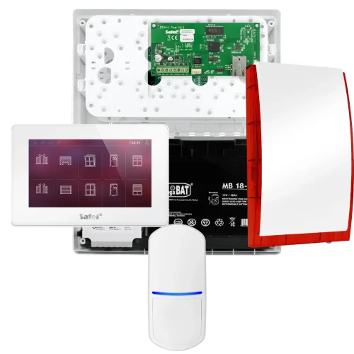 SATEL INTEGRA 32 alarmsystemsett, 1x detektor, sirene, hvit betjeningspanel INT-TSH2-W