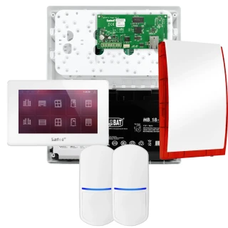 SATEL INTEGRA 32 alarmsystemsett, 2x PET-detektor, sirene, hvit betjeningspanel INT-TSH2-W